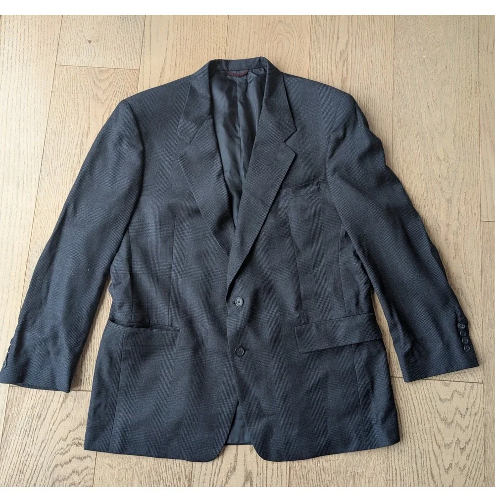 Hart Schaffner Marx Blazer Wool‎ Blend Men's Charcoal Glen Plaid Sport Coat 43R